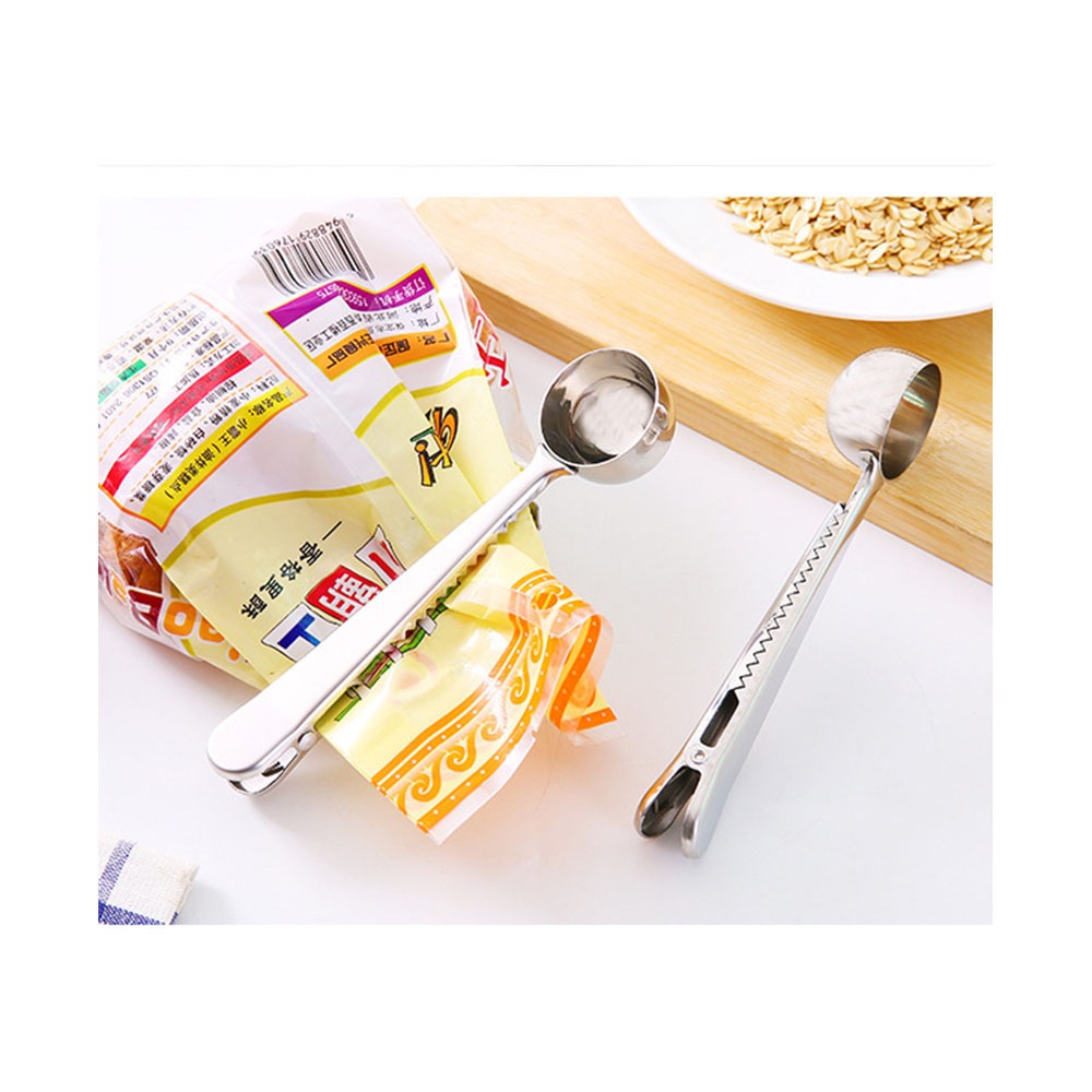 Stainless Steel Coffee Ice Cream Spoon with Clip- Silver