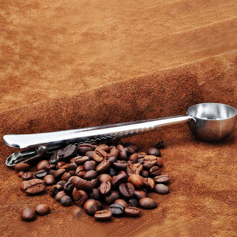 Stainless Steel Coffee Ice Cream Spoon with Clip- Silver