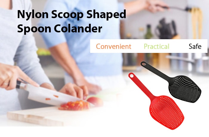 Nylon Scoop Shaped Strainer Portable Spoon Colander  Multipurpose Kitchen Utensil- Black