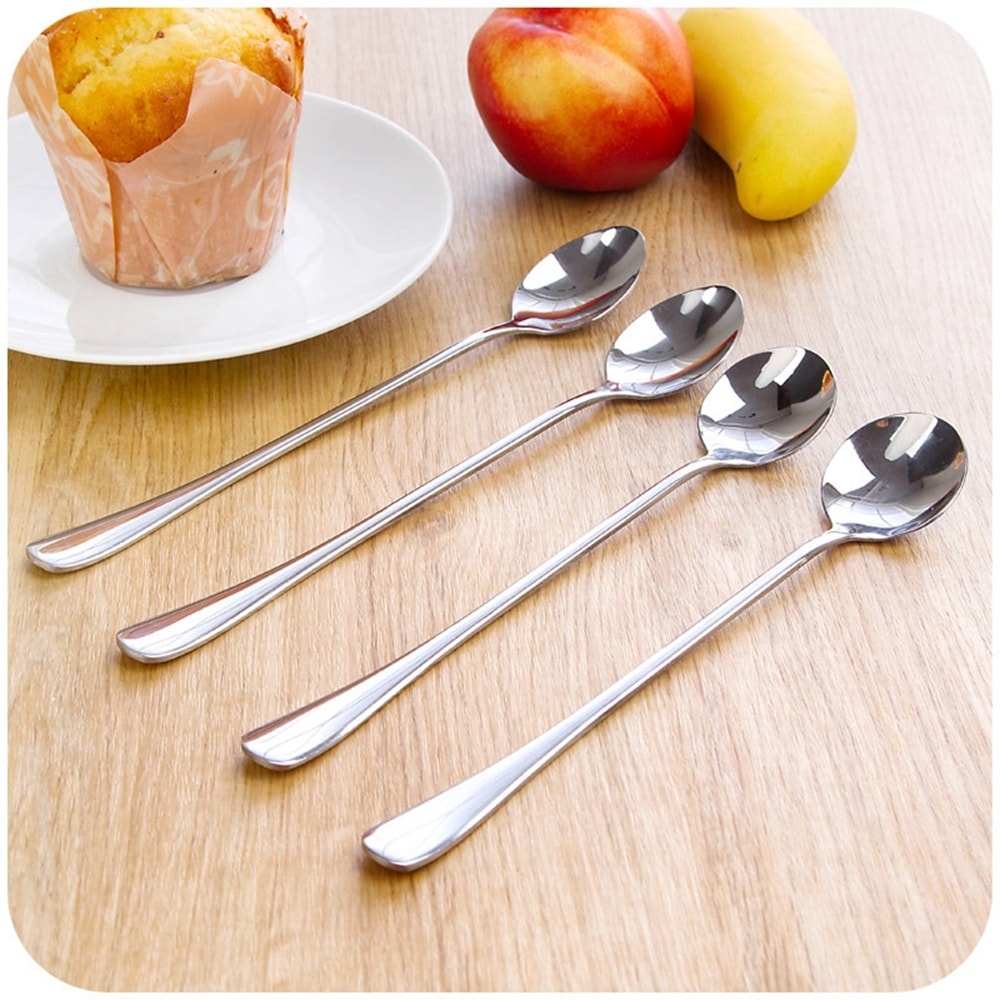 Stainless Steel Long Handled Spoon- SilverMirror Oval