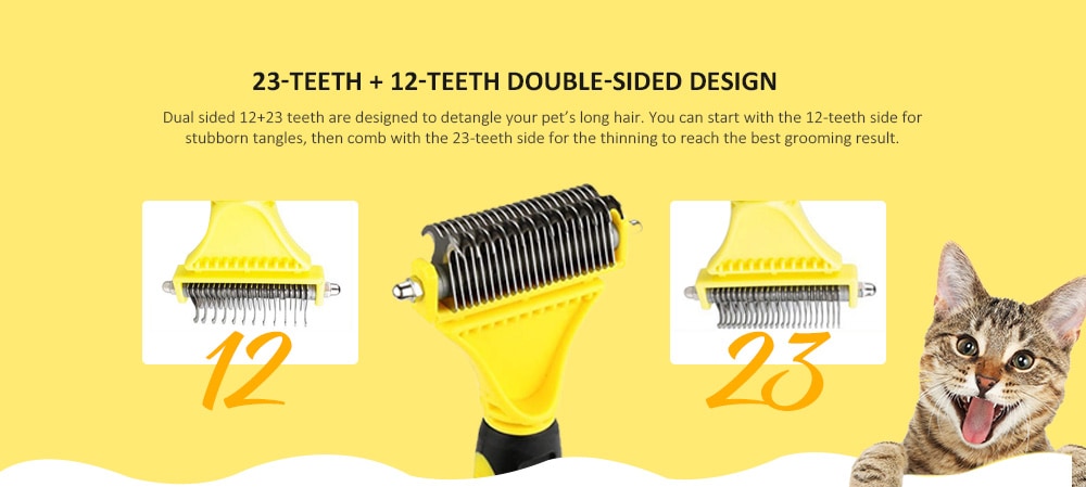 Pet Double-sided Open Comb Hair Removal Grooming Tool- Yellow