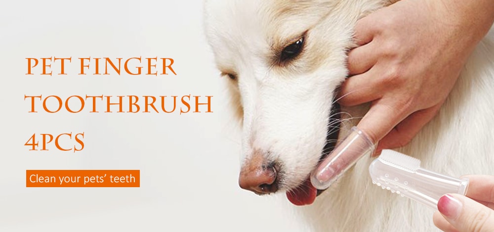 Soft Pet Finger Toothbrush Clean Dog Brush Tool with Massage Tip 4PCS- Transparent
