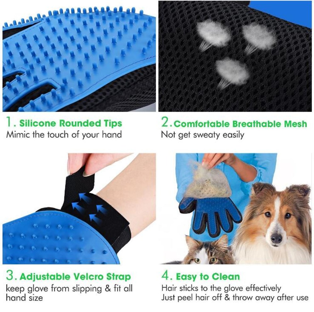 Silicone Pet Float Hair Removing Massage Gloves The Right Hand- Windows Blue