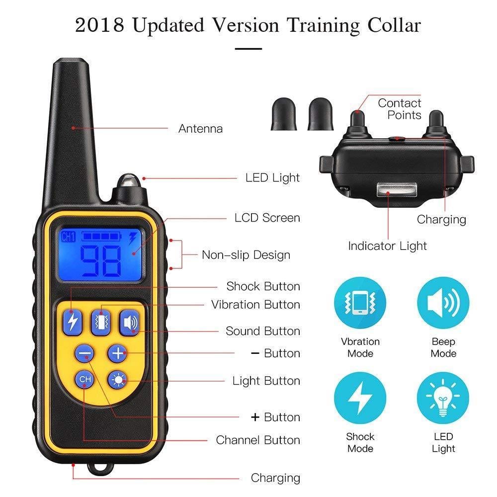 Shock Training Collar Electronic Remote Control Waterproof 875 Yards 2 Dogs- Black US Plug (2-pin)