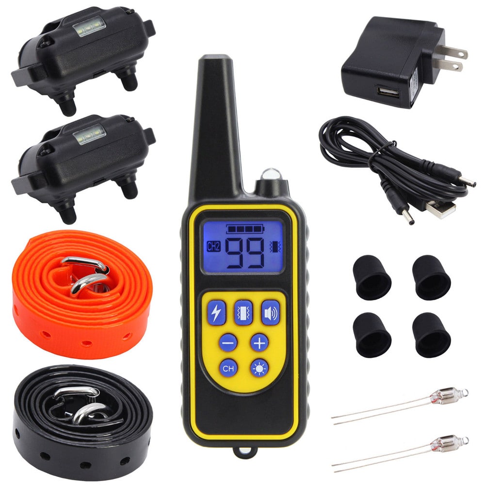 Shock Training Collar Electronic Remote Control Waterproof 875 Yards 2 Dogs- Black US Plug (2-pin)