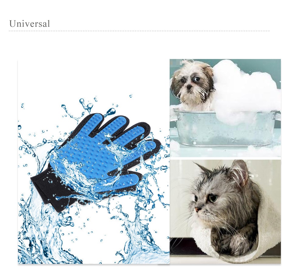 Pet Grooming Glove Massage Brush Deshedding Tool for Gog Cat- Blue