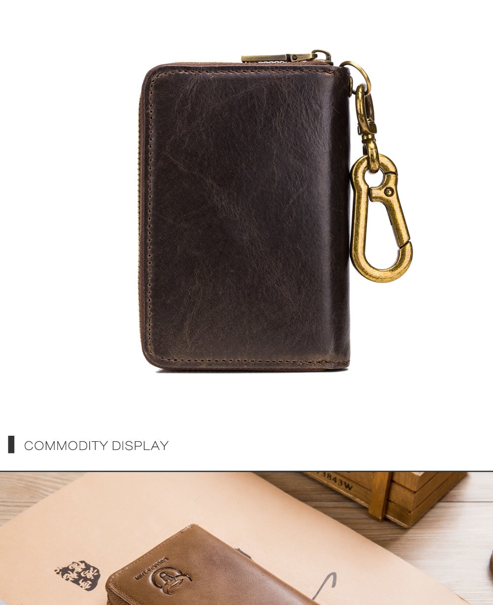 BULLCAPTAIN Leather Men's Leisure Multi-Functional Key Bag Leisure Card Set- Deep Coffee