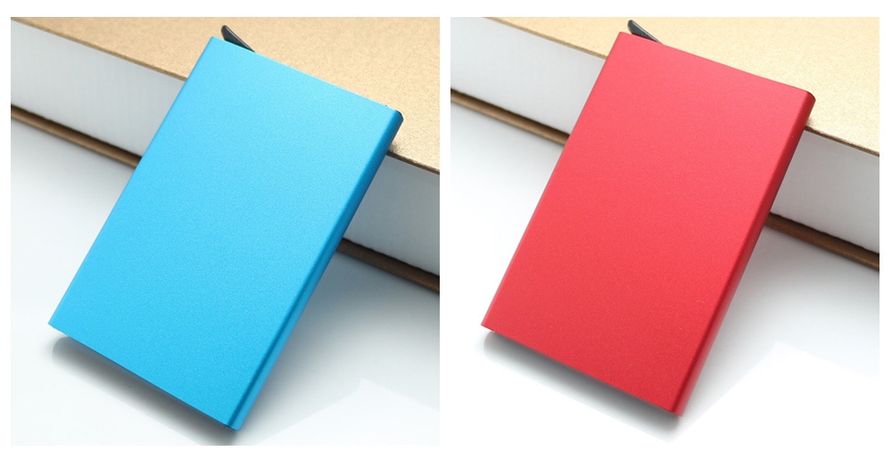 KB004 Aluminum Business Card Box Automatic Pop-up - Deep Sky Blue