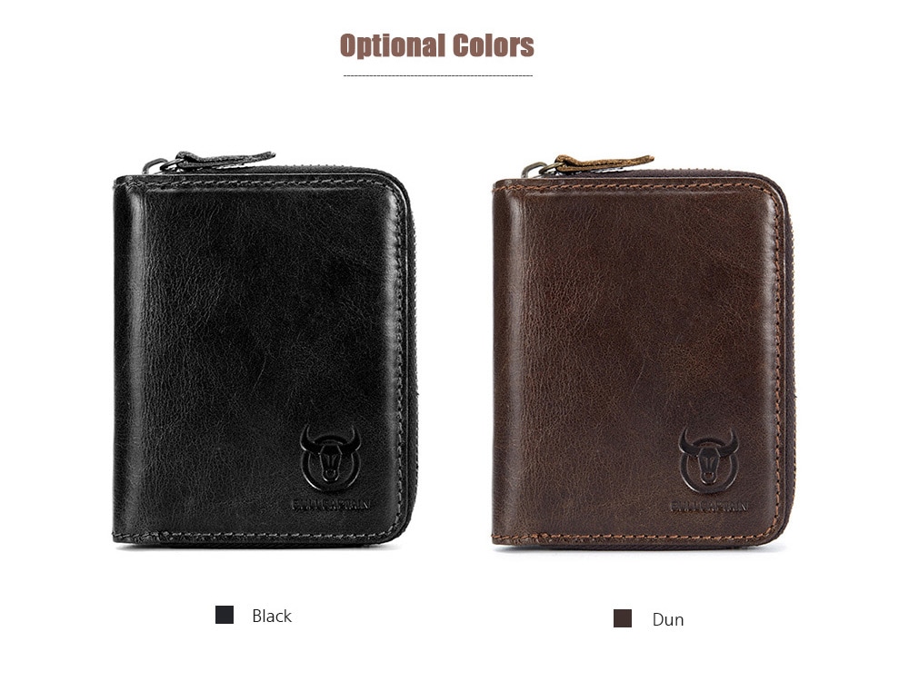 BULLCAPTAIN Leisure Genuine Leather Wallet Card Holder for Men - Black