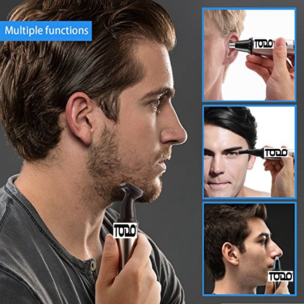 TODO Rechargeable 3 in1 Nose Trimmer Men's Personal Grooming Kit Hair Removal Face Eyebrow Ear Trimmer- Black and Silver