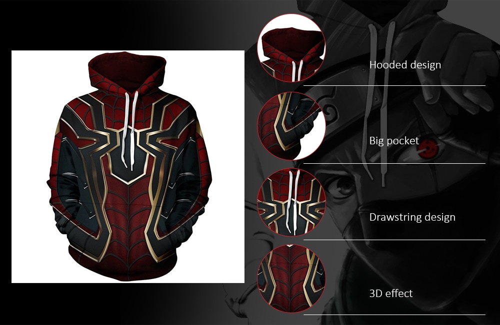 Youth Loose Digital Print Pullover Hoodie- Red 2XL