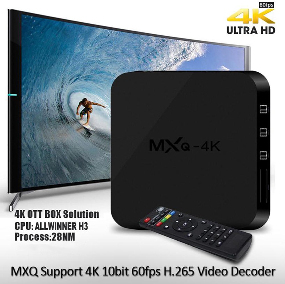 TV Box Android 7.1 Allwinner H3 2.4GHz Support 4K H.265- Black 1GB RAM+8GB ROM US Plug