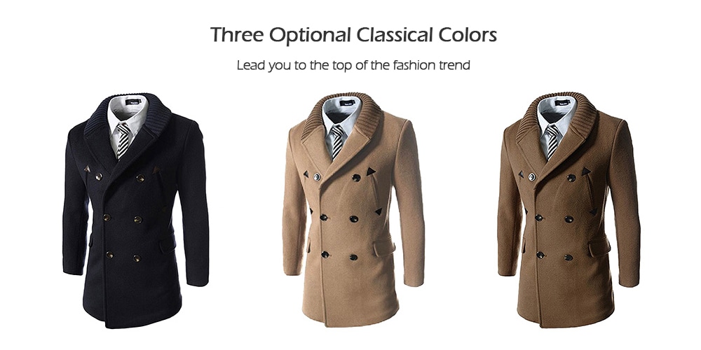 Stylish Comfortable Men Button Slim Woollen Coat - Cadetblue 2XL