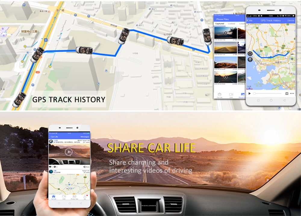Junsun A900P 10 inch Touch Screen HD 1080P DVR Dual Lens Rearview Mirrors Driving Car Recorder with Parking Monitor and Seamless Loop Records Functions- Black